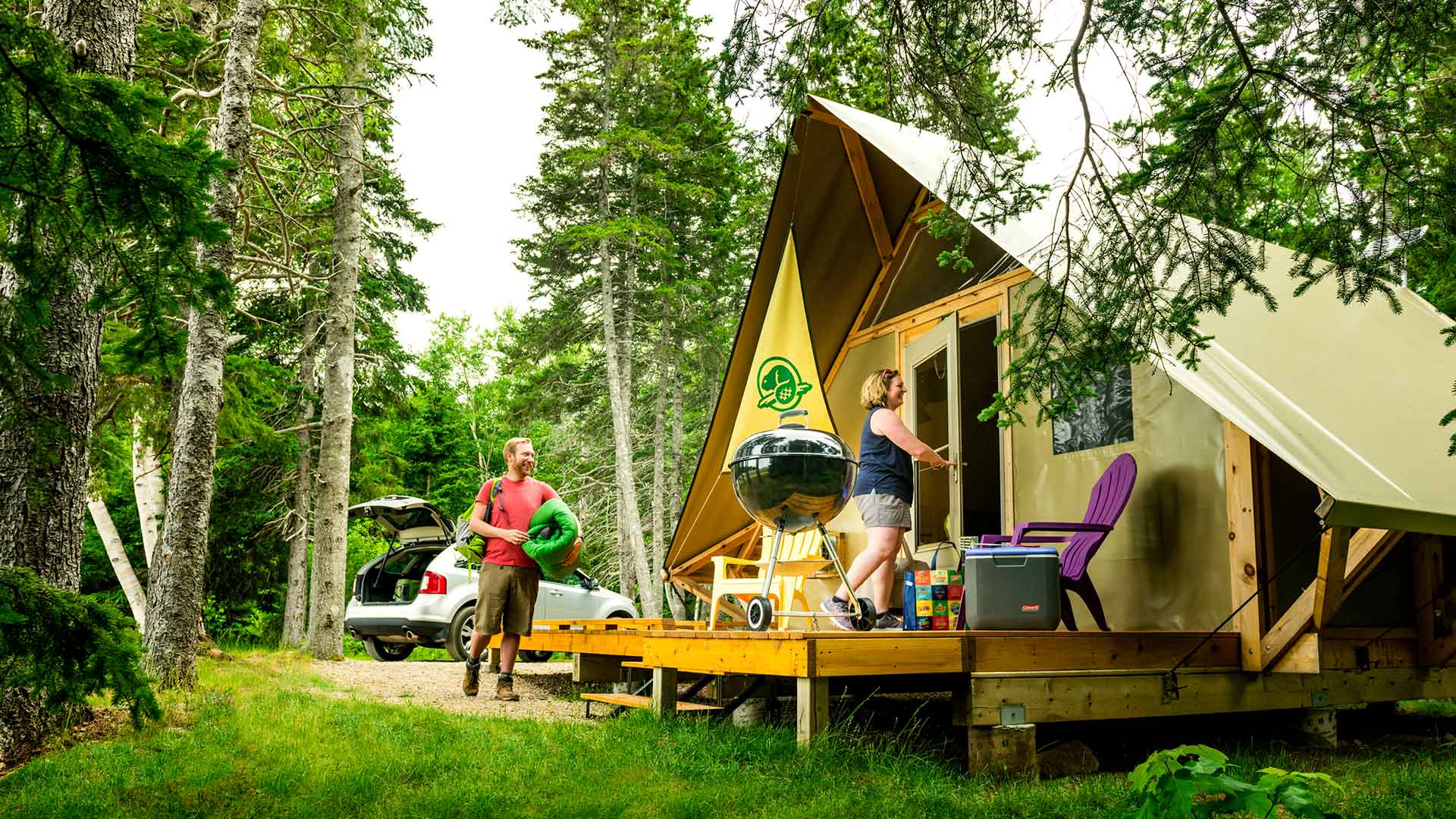 Parks Canada oTENTik in one of the Cape Breton Highlands National Park campgrounds in Nova Scotia