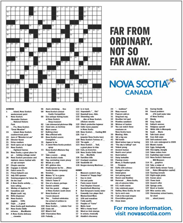 Nova Scotia Crossword  Tourism Nova Scotia, Canada